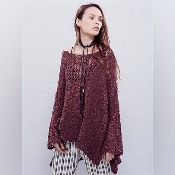 Free People- Pretty Pointelle Chunky Knit Sweater in Dusty Purple, Size XS - Picture 1 of 14